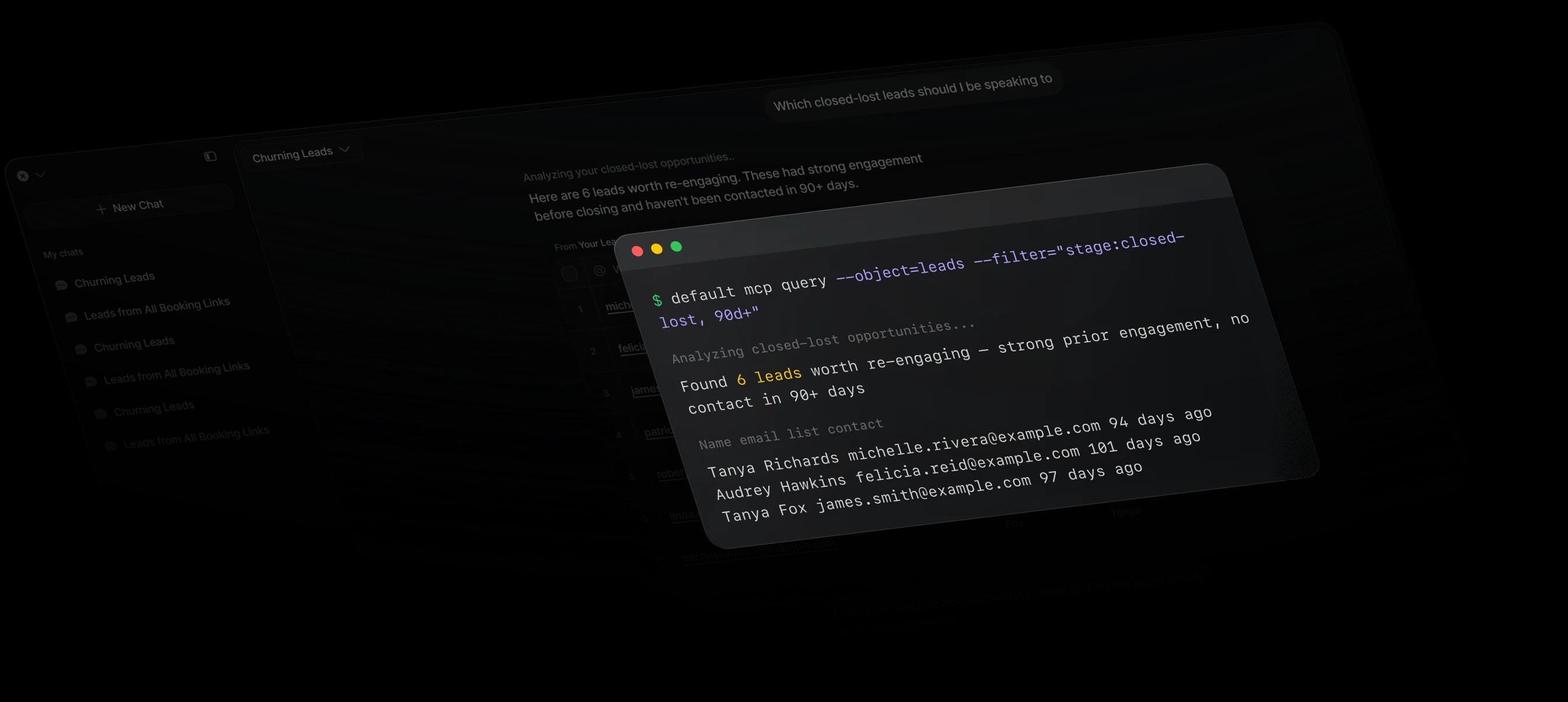 Default app with a terminal running a default mcp query