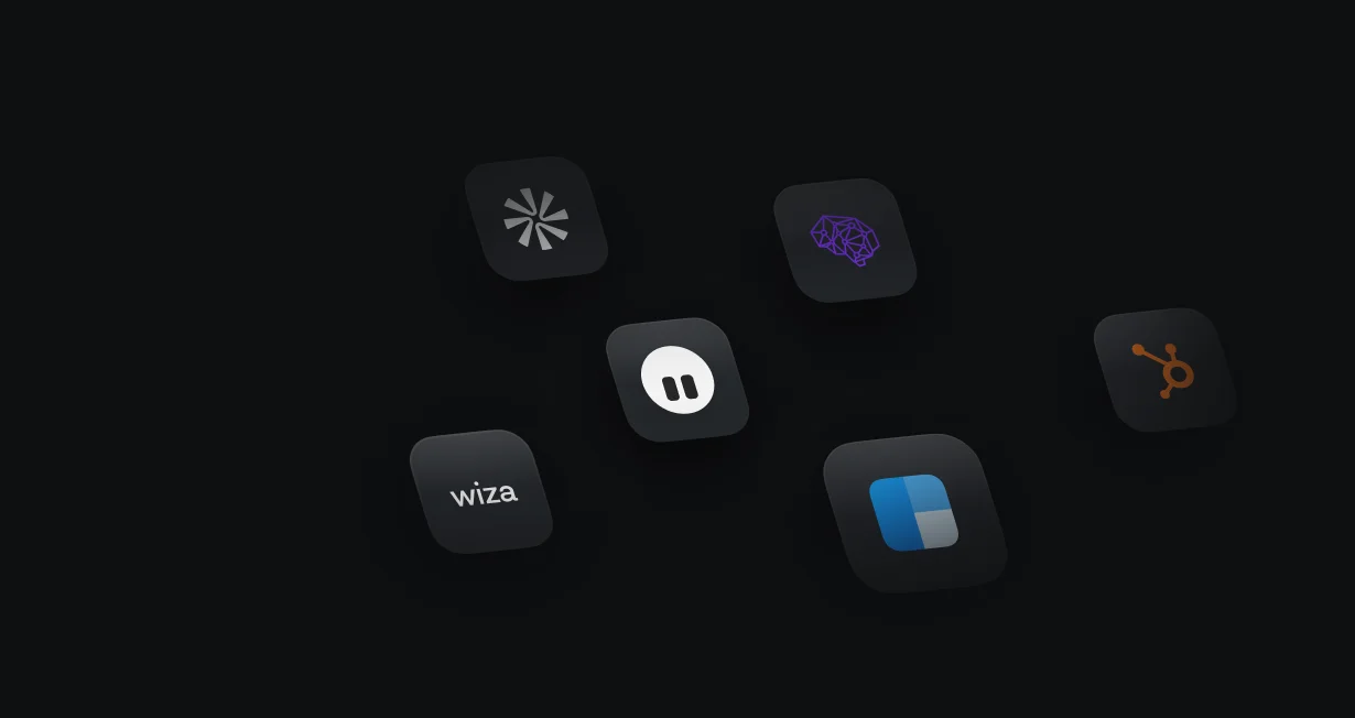Default logo with the Clearbit, Apollo, People Data Labs, Wiza, and HubSpot logos around it
