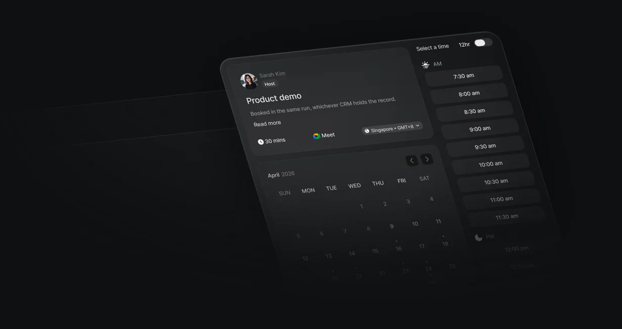 Booking page for a product demo with the assigned rep as host and open times