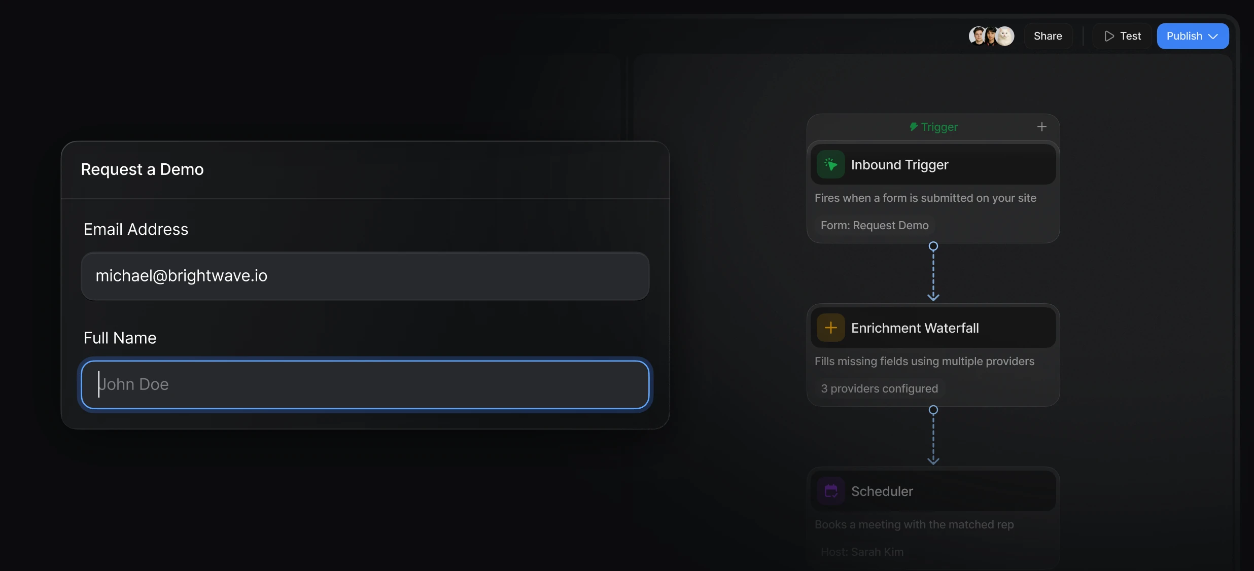 Workflow builder with a demo request form