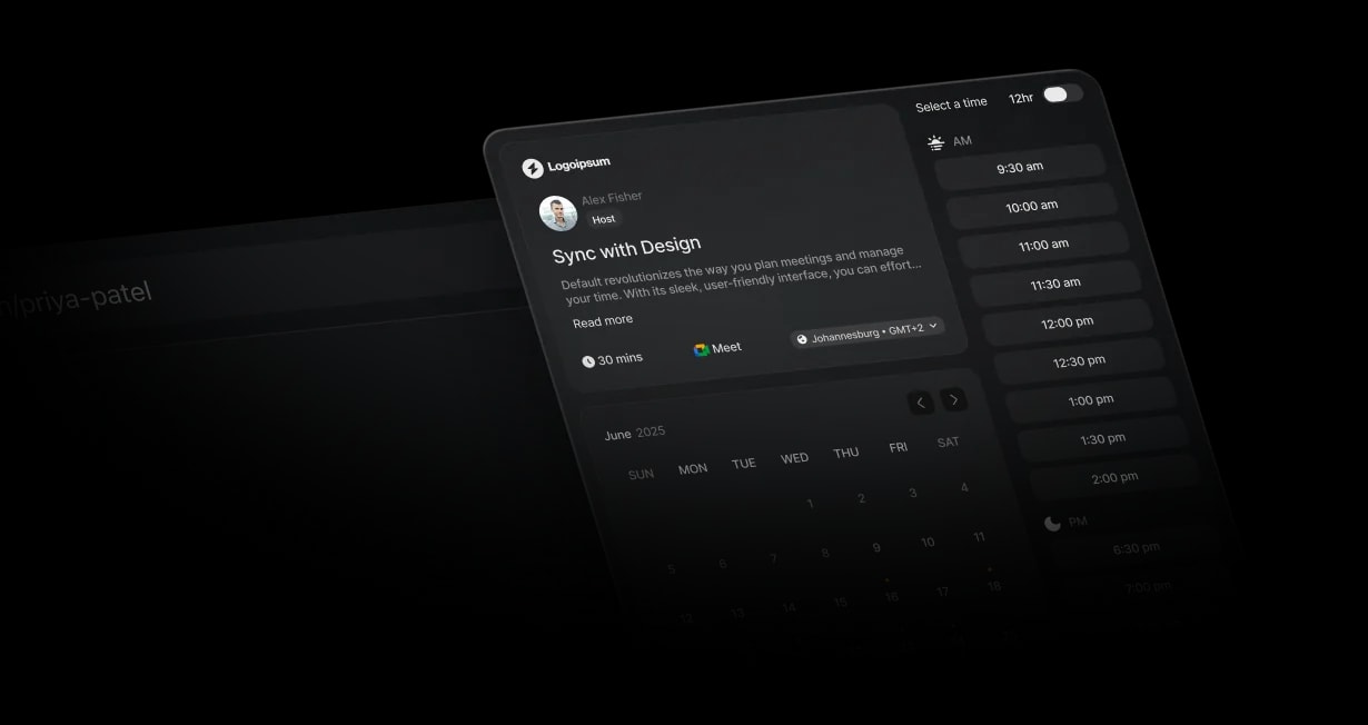 Browser mock with a scheduling popover over a LinkedIn profile