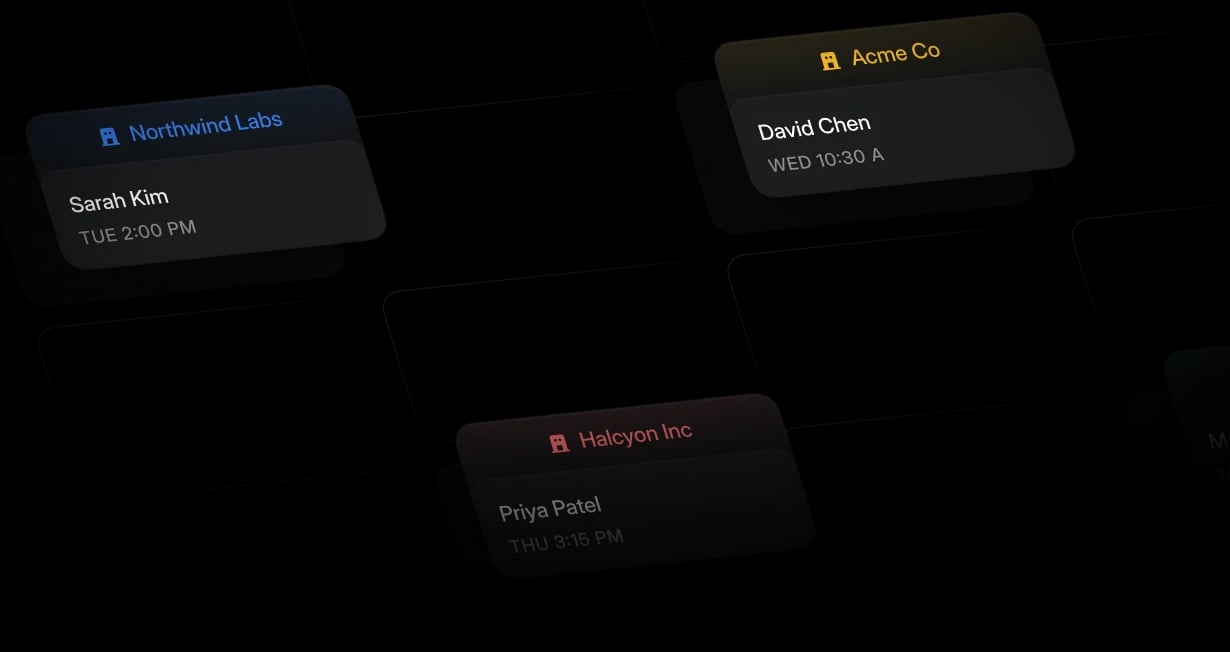 Grid of branded booking cards for team members