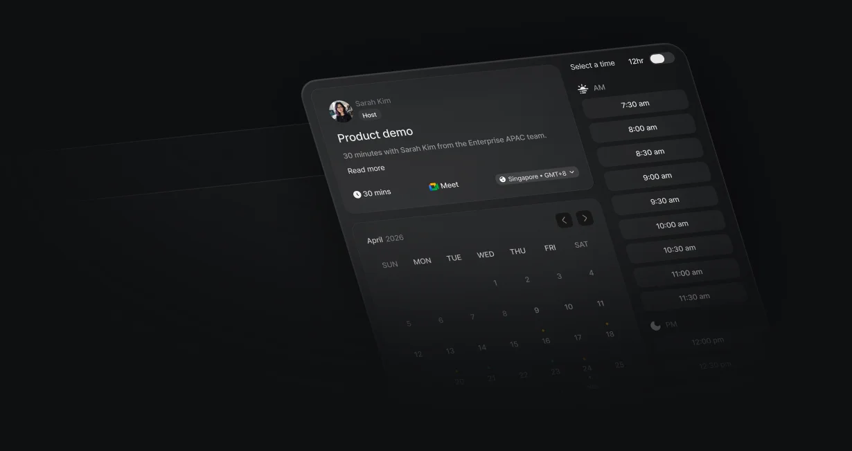 Booking page for a 30 minute product demo with the assigned rep as host