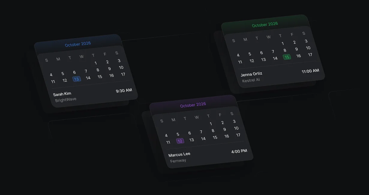 3 October calendars, each with a booked meeting time and the account owner as host