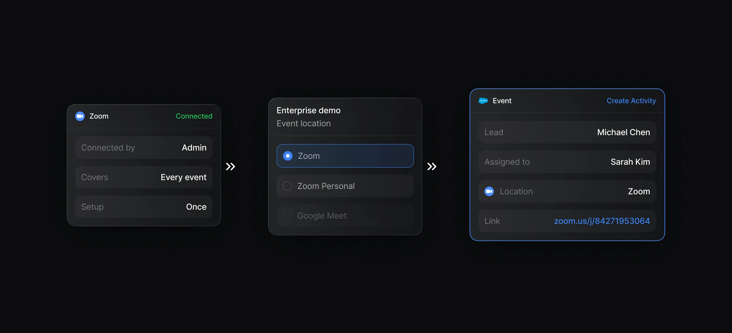 Event settings with Zoom selected as the location