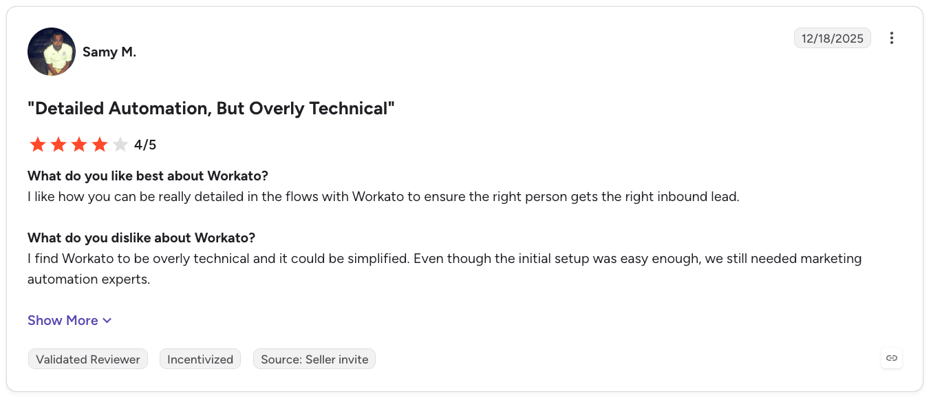 Workato Customer reviews