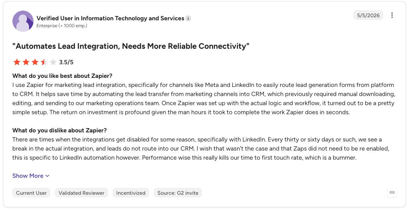 Zapier Customer Review