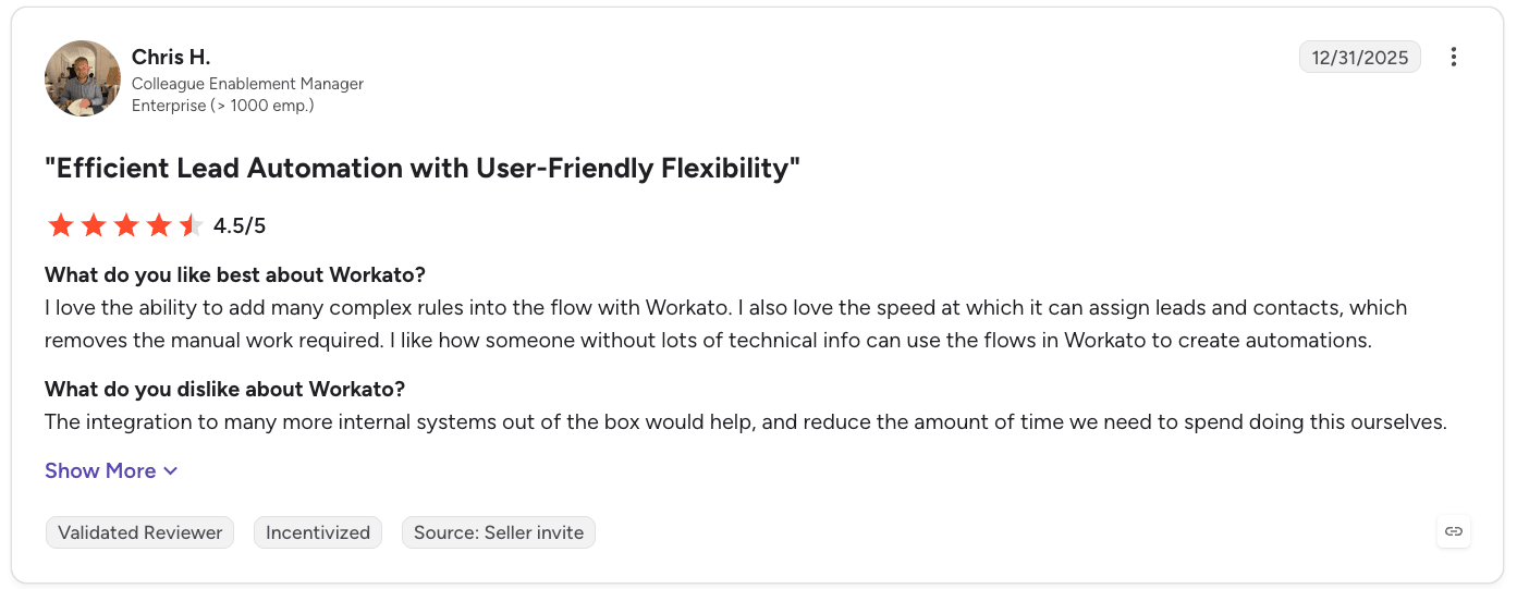 Workato Customer reviews