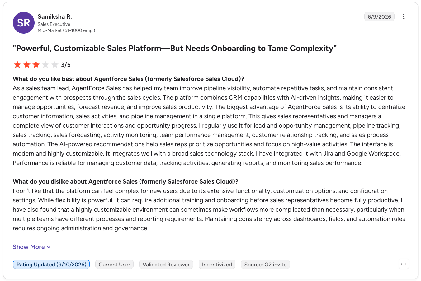 Agentforce Sales Customer reviews