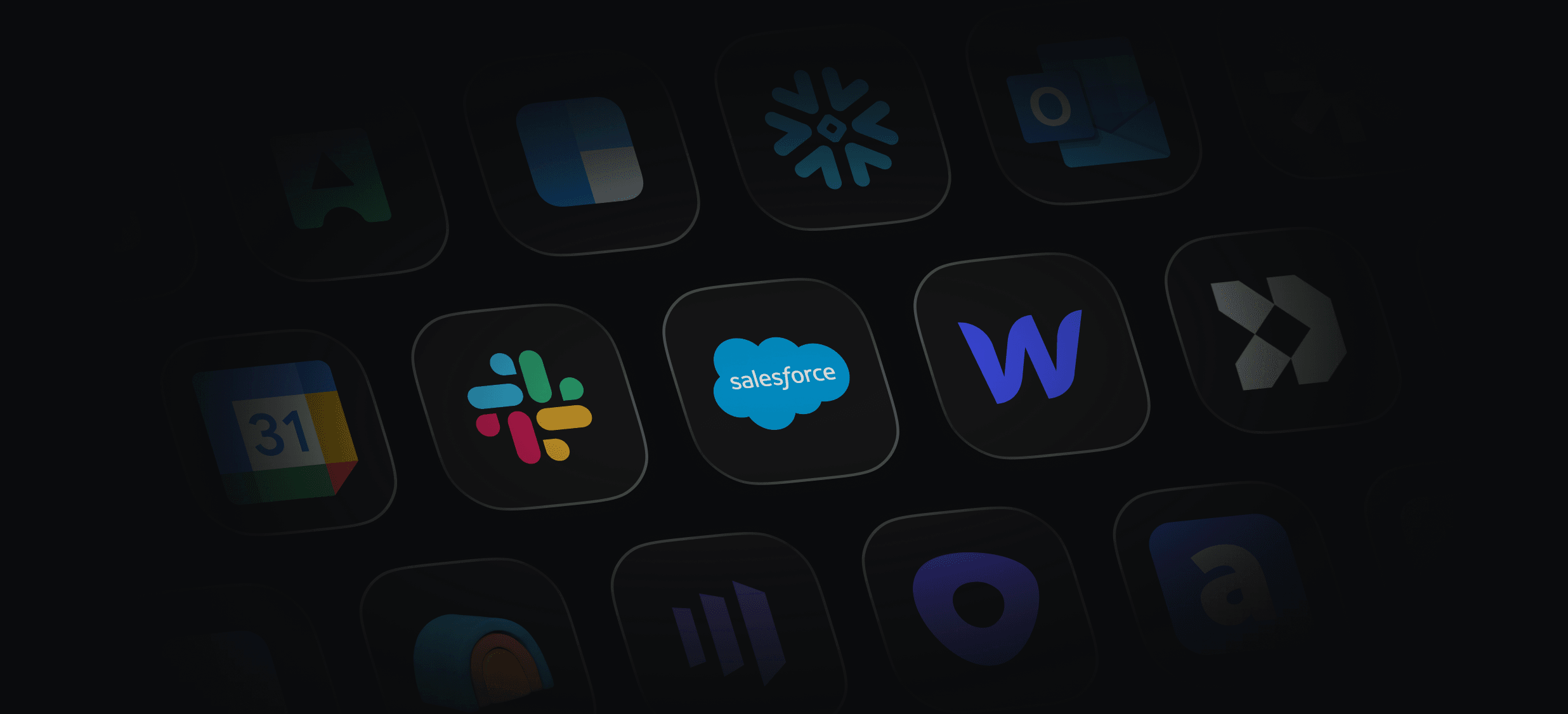 Unify's tools, including Salesforce, Slack and Webflow, connected in one grid