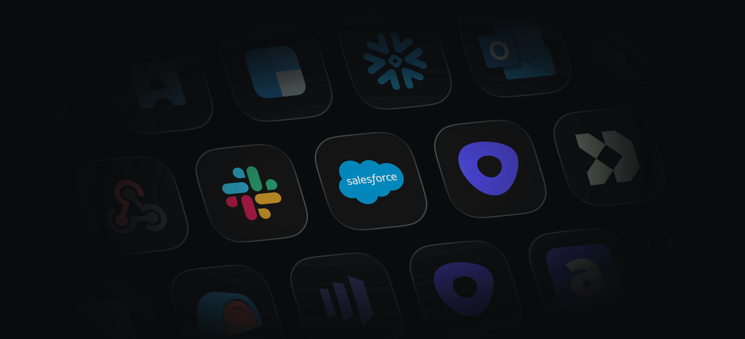 Quo's tools, including Salesforce, Slack and Outreach, connected in one grid