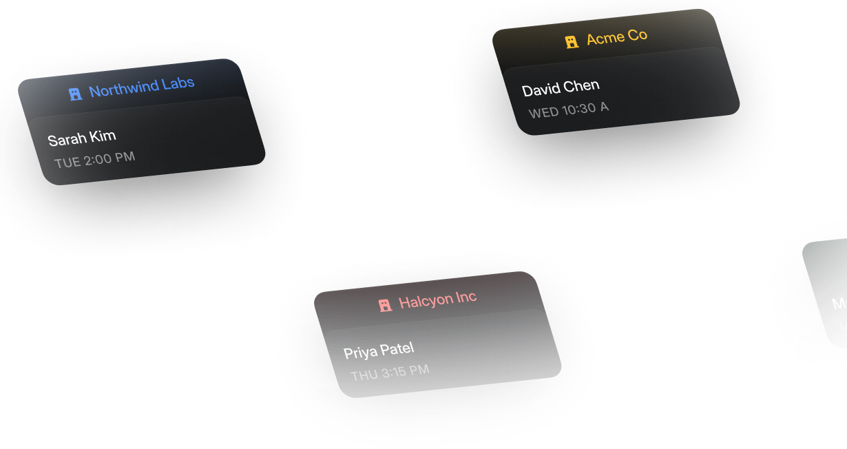 Grid of branded booking cards for team members