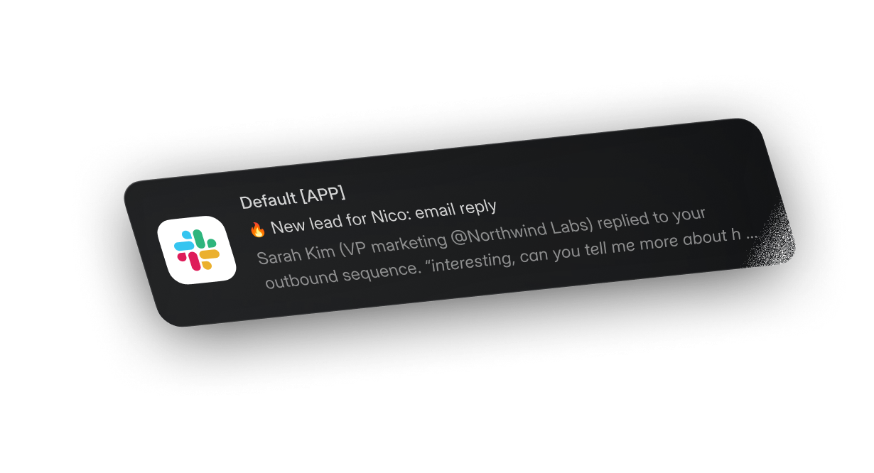 Slack notification alerting a rep to a reply on an outbound sequence